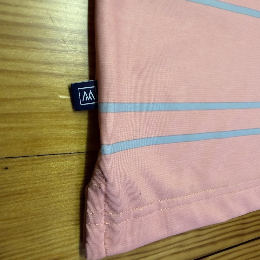 Mizzen + Main Polo Shirt Mens XL Trim Coral Blue Stripe Performance Stretch - Picture 4 of 9